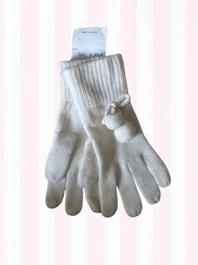 Women's white Knit Gloves with Pom-Pom Detail